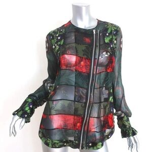 Givenchy Jacket Black Paneled Floral Print Silk Chiffon Size‎ 38